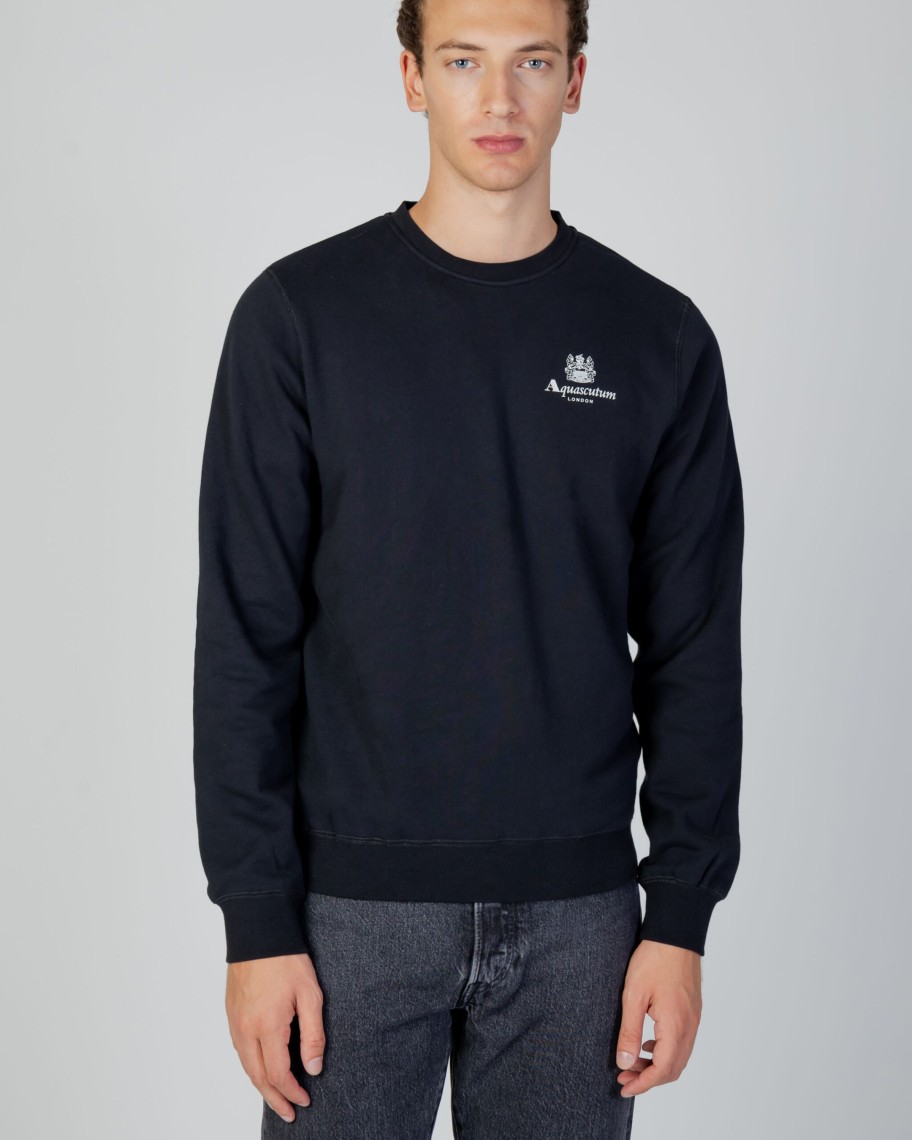 Uomo Aquascutum | Felpa Senza Cappuccio Aquascutum Active Small Logo Crew Neck Fleece Nero