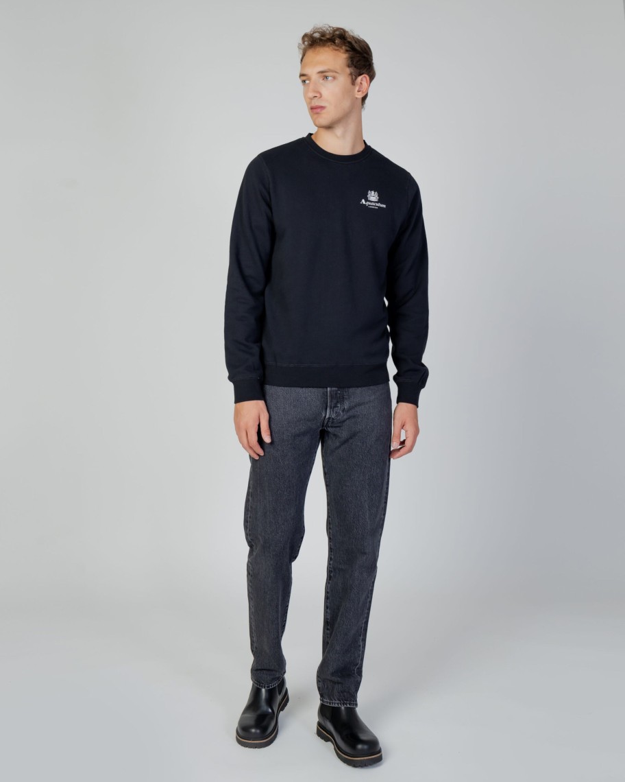 Uomo Aquascutum | Felpa Senza Cappuccio Aquascutum Active Small Logo Crew Neck Fleece Nero