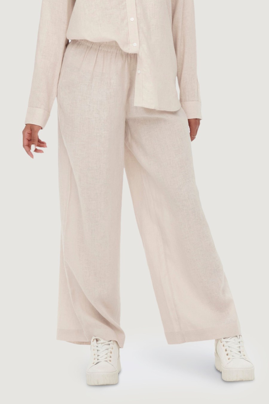 Donna Only | Pantaloni A Palazzo Only Onltokyo Hw Linen Blend St Pant Pnt Noos Beige