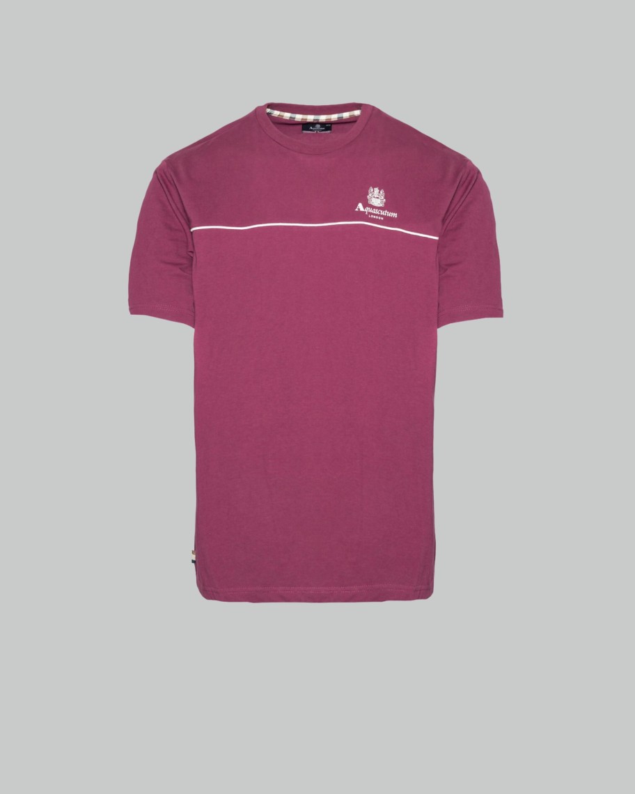 Uomo Aquascutum | T-Shirt Aquascutum Active Piping Bordeaux