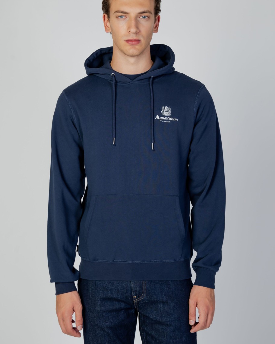 Uomo Aquascutum | Felpa Con Cappuccio Aquascutum Active Small Logo Hoodie Fleece Blu