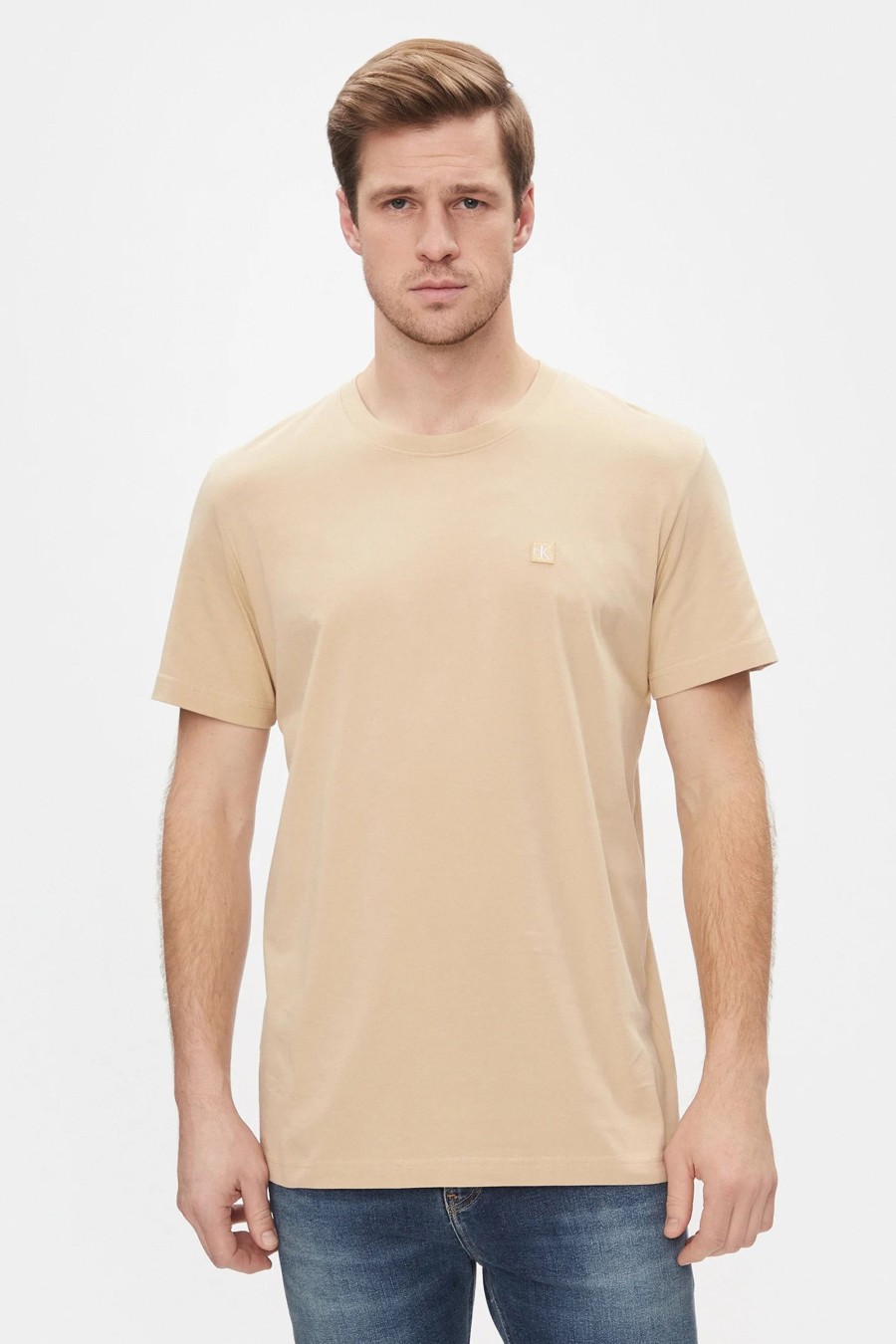 Uomo Calvin Klein | T-Shirt Calvin Klein Embro Badge Beige