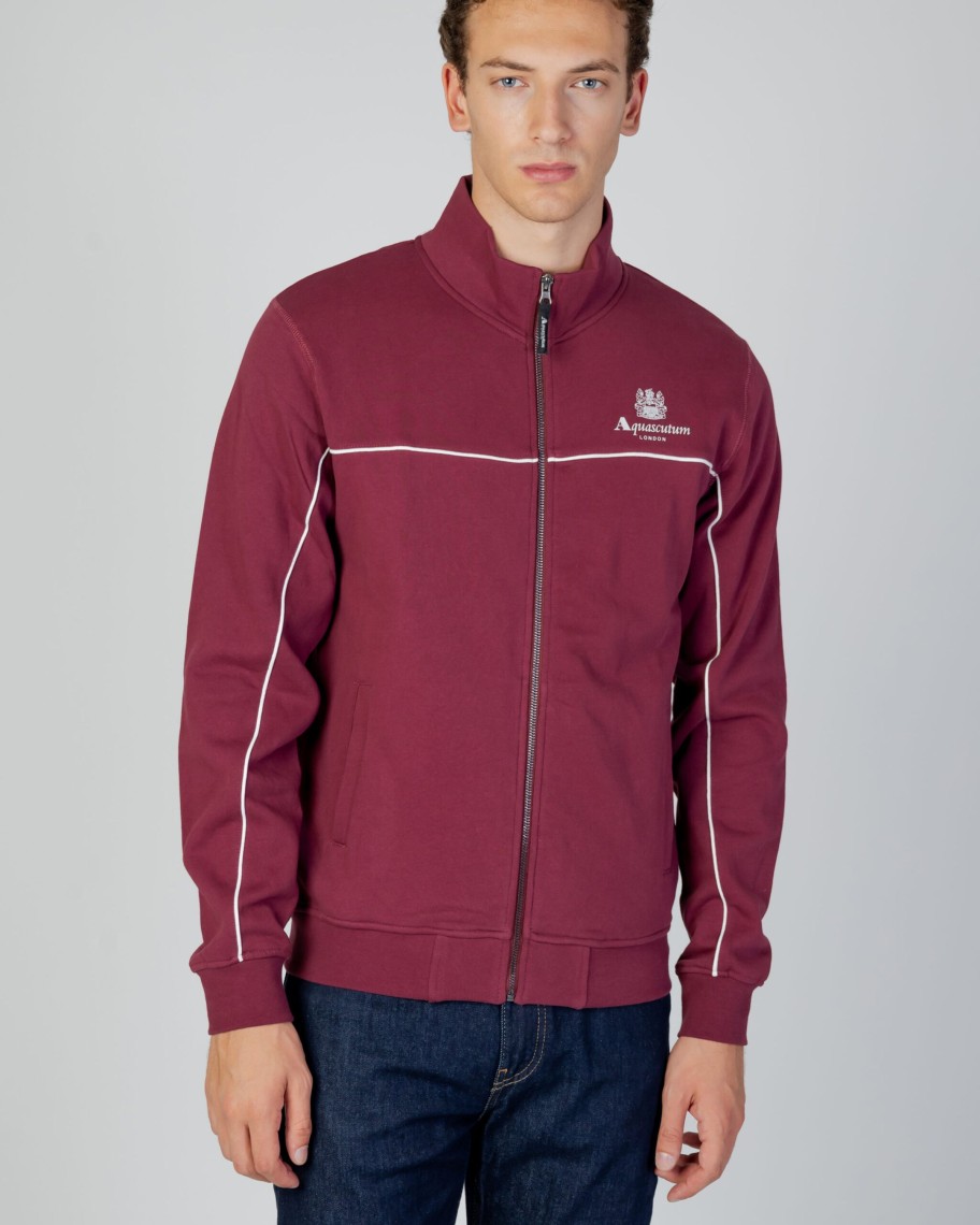 Uomo Aquascutum | Felpa Senza Cappuccio Aquascutum Active Piping Mock Neck Fleece Bordeaux