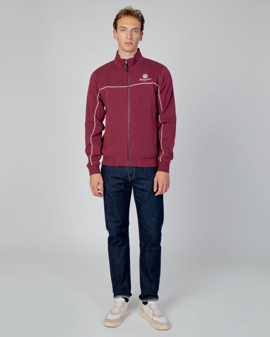 Uomo Aquascutum | Felpa Senza Cappuccio Aquascutum Active Piping Mock Neck Fleece Bordeaux