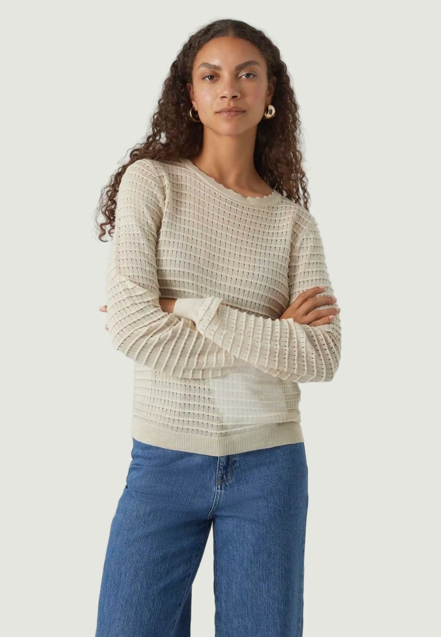 Donna Vero Moda | Maglia Vero Moda Vmerica Ls O-Neck Pullover Ga Boo Beige