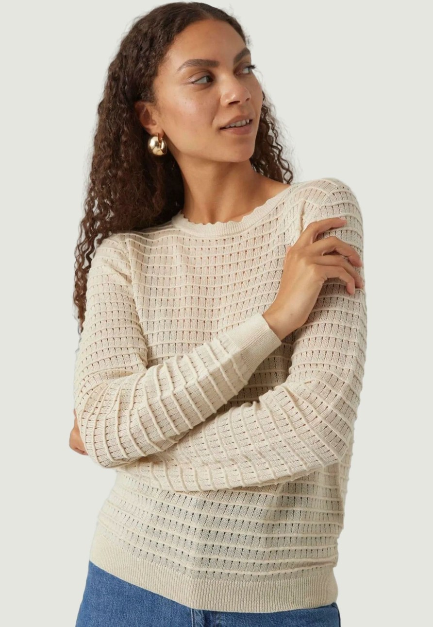 Donna Vero Moda | Maglia Vero Moda Vmerica Ls O-Neck Pullover Ga Boo Beige