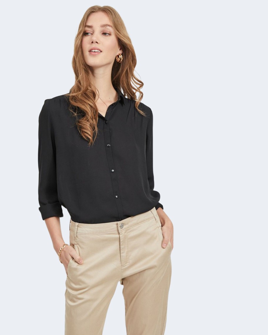 Donna Vila Clothes | Camicia Manica Lunga Vila Clothes Lucy L/S Button Noos Nero