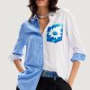 Donna Desigual | Bluse Manica Lunga Desigual Flower Pocket Celeste