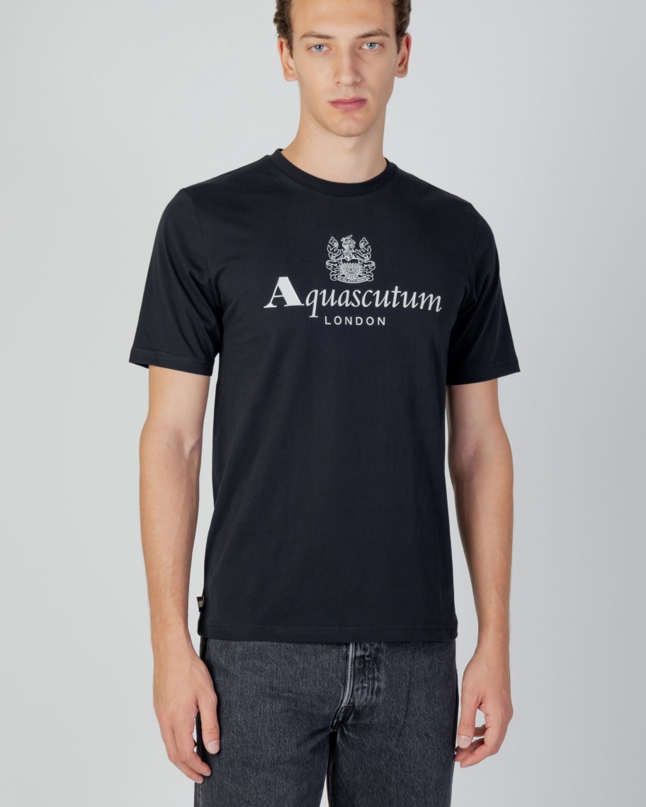 Uomo Aquascutum | T-Shirt Aquascutum Active Big Logo Nero