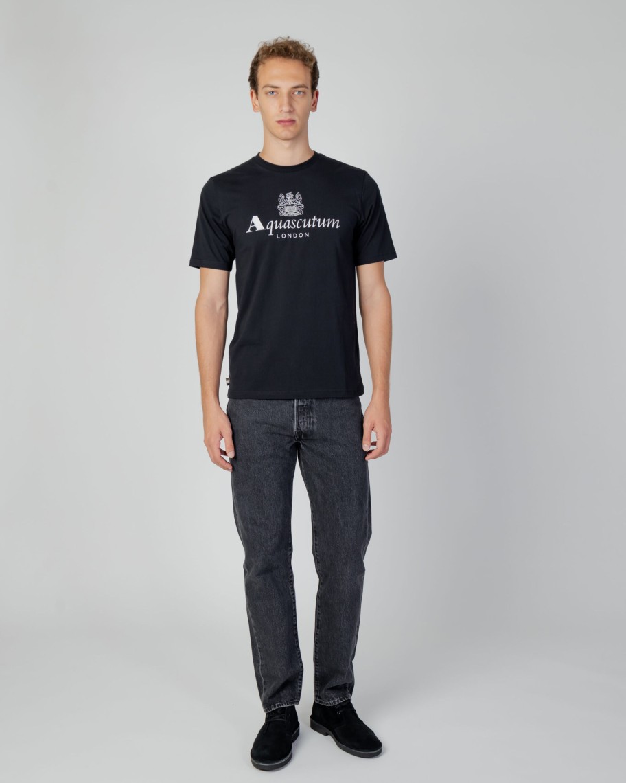 Uomo Aquascutum | T-Shirt Aquascutum Active Big Logo Nero