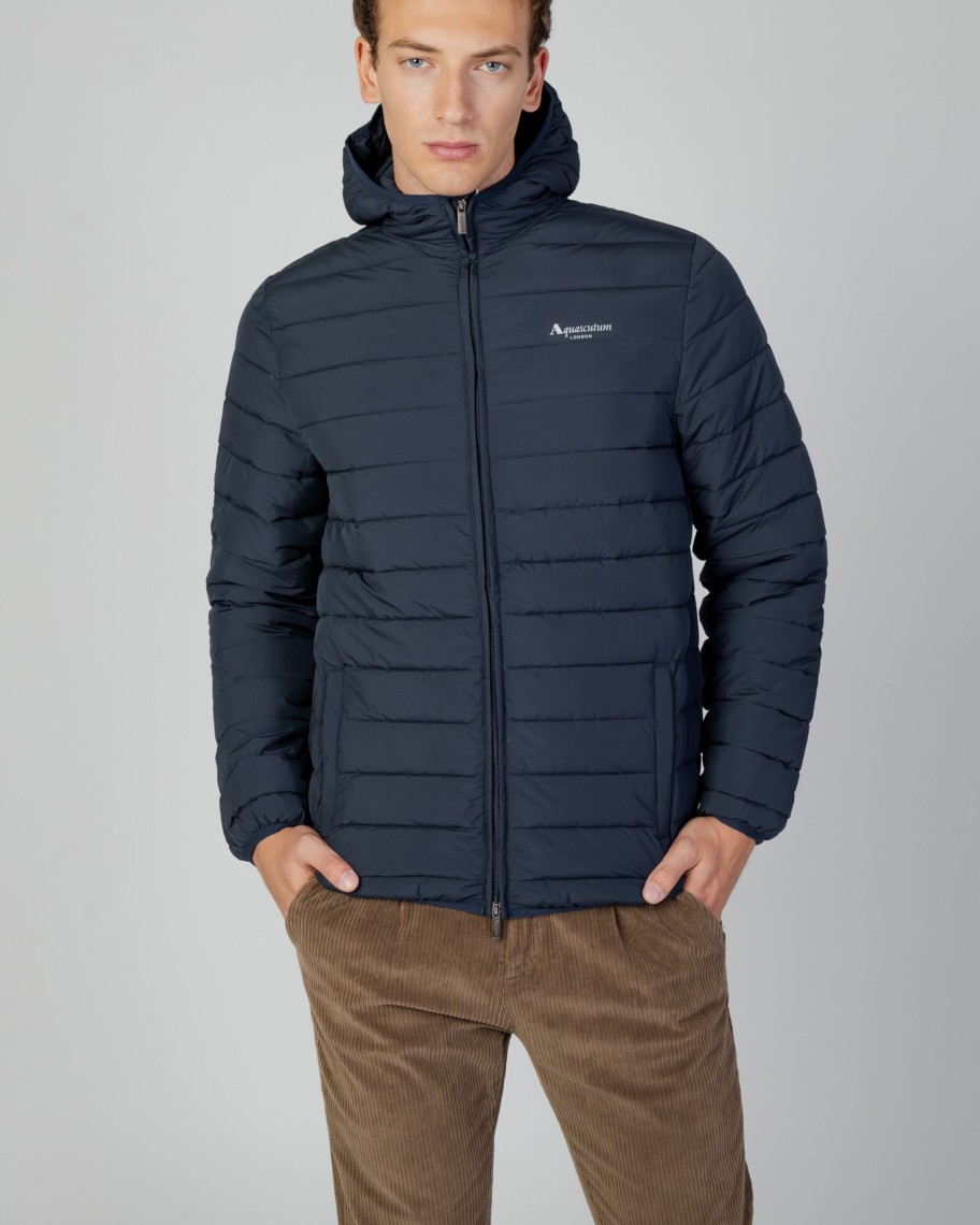 Uomo Aquascutum | Giacchetto Aquascutum Active 100Gr Hooded Jacket Blu