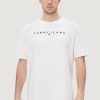 Uomo Tommy Hilfiger | T-Shirt Tommy Hilfiger Reg Linear Logo Bianco