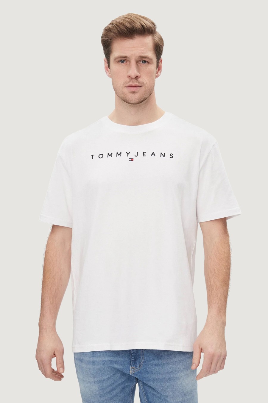 Uomo Tommy Hilfiger | T-Shirt Tommy Hilfiger Reg Linear Logo Bianco