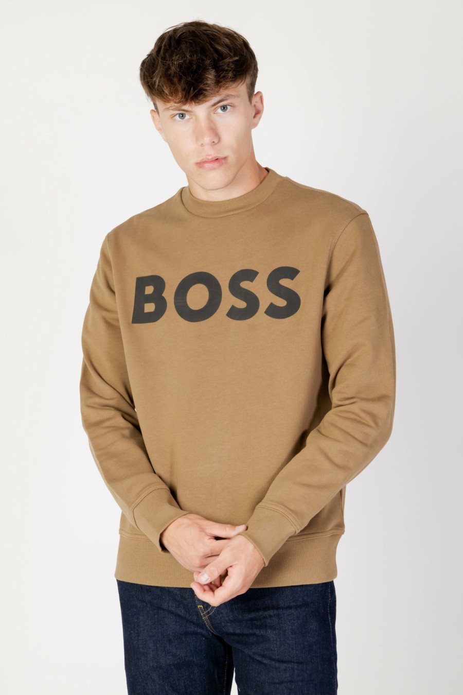 Uomo Boss | Felpa Senza Cappuccio Boss We Basic Crew Marrone