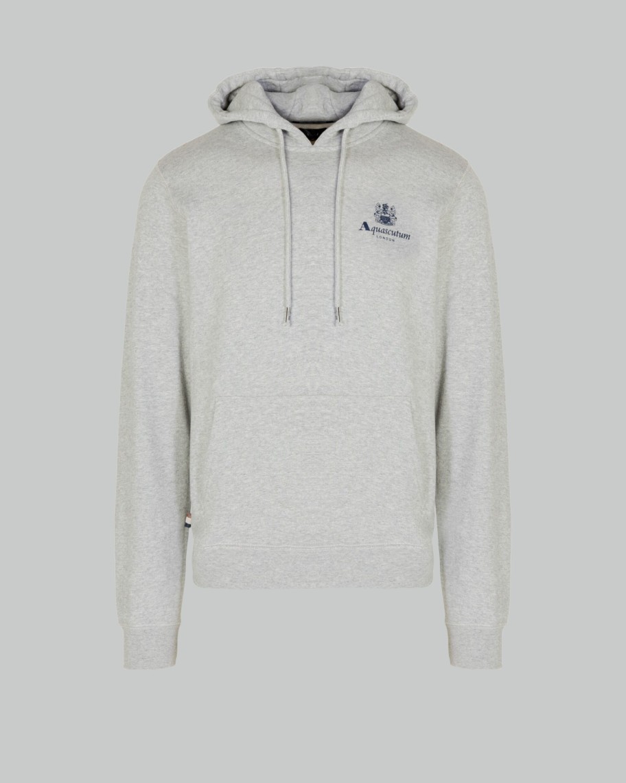 Uomo Aquascutum | Felpa Con Cappuccio Aquascutum Active Small Logo Hoodie Fleece Grigio Scuro