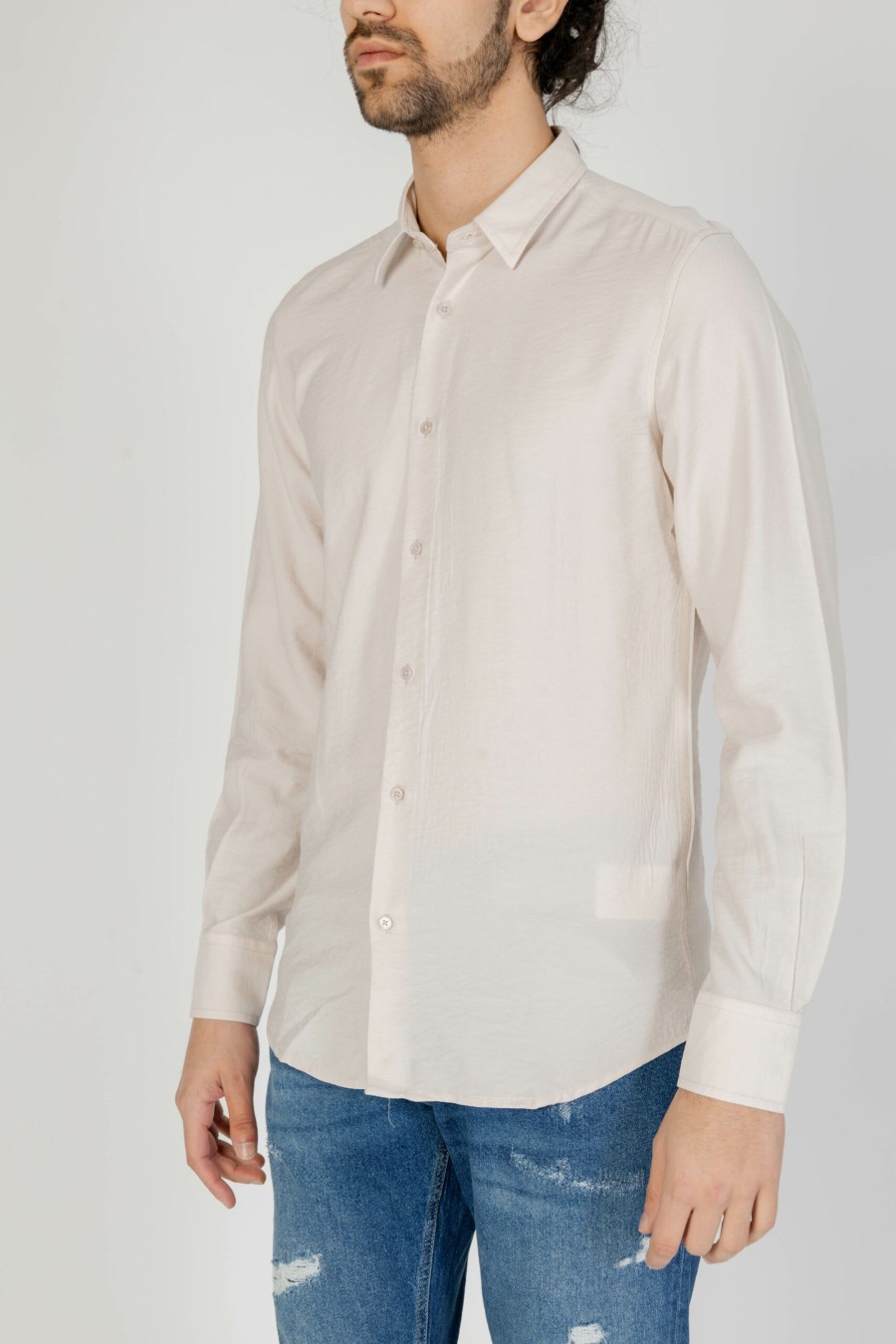 Uomo Antony Morato | Camicia Manica Lunga Antony Morato Napoli Beige Chiaro