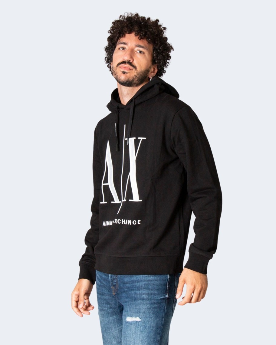 Uomo Armani Exchange | Felpa Con Cappuccio Armani Exchange Sweatshirt Nero