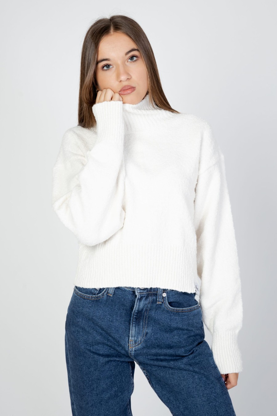 Donna Calvin Klein | Maglione Calvin Klein Boucle High Neck Swe Latte