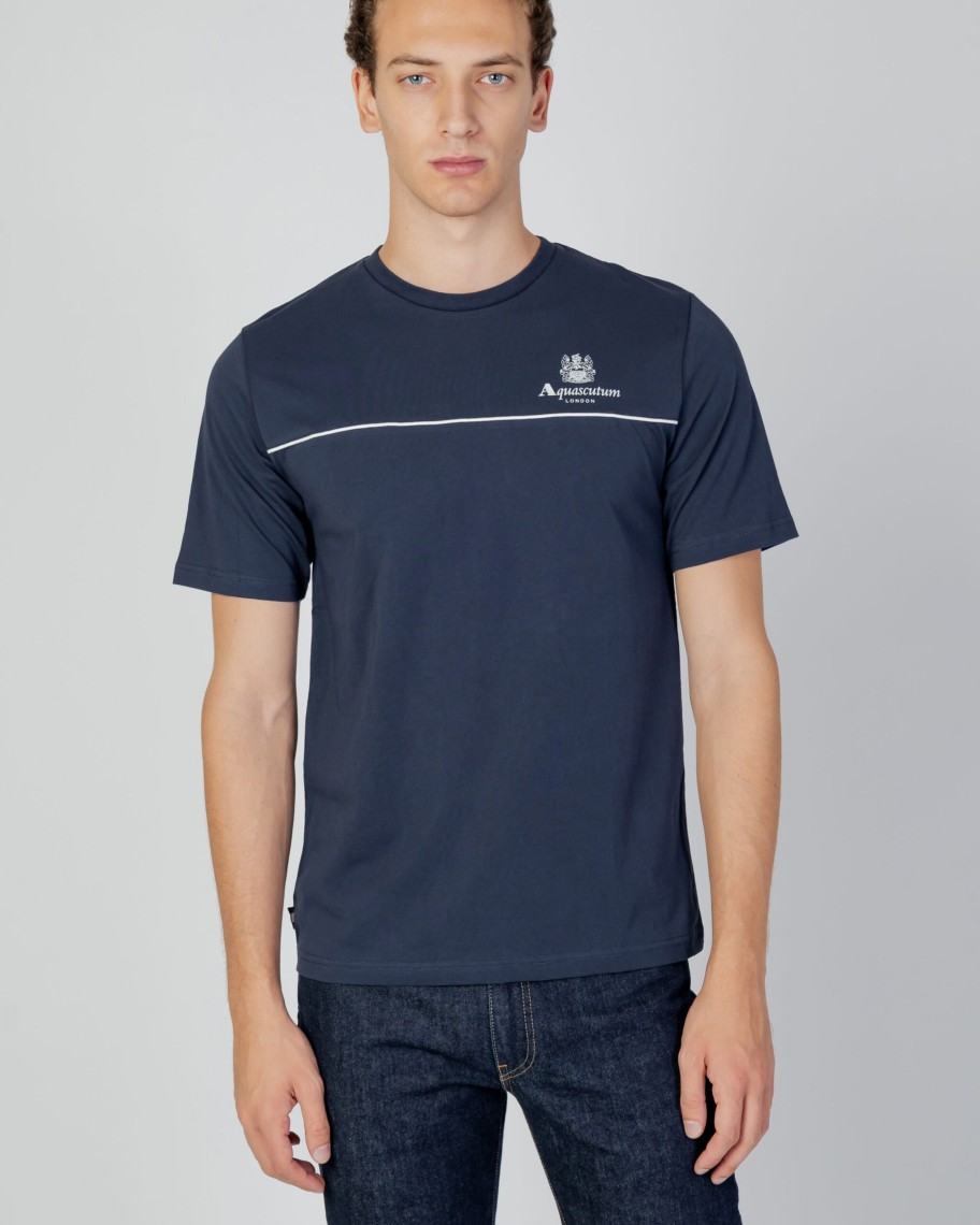 Uomo Aquascutum | T-Shirt Aquascutum Active Piping Blu