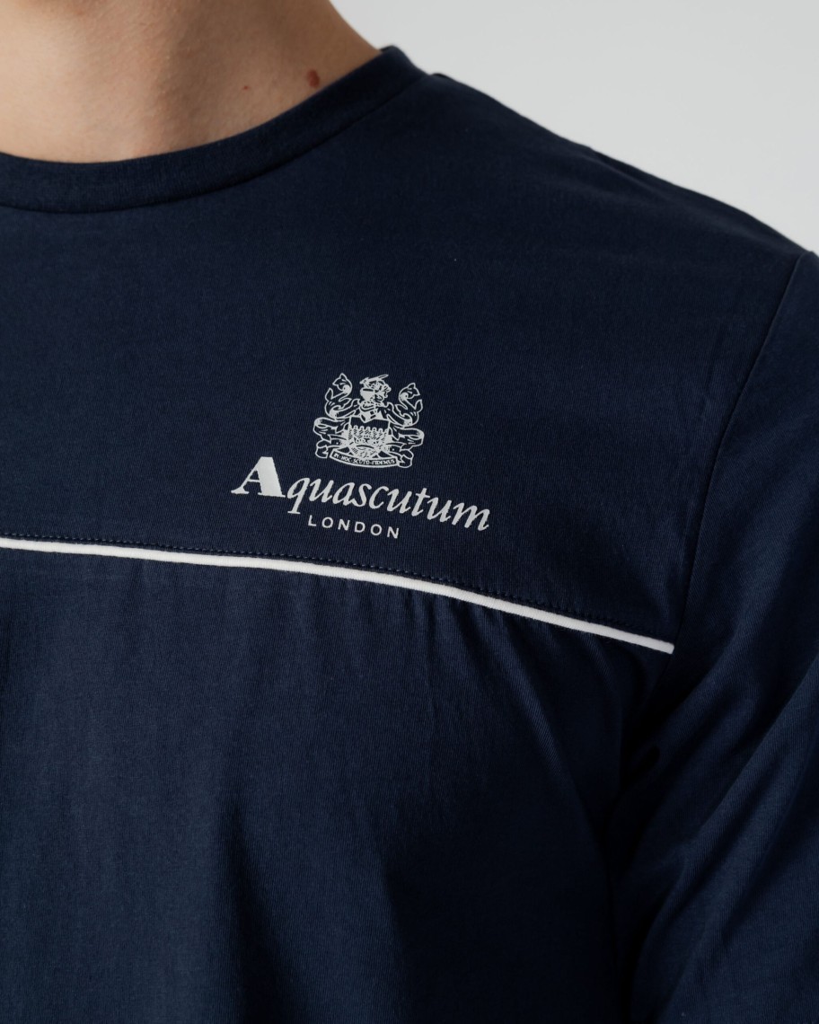 Uomo Aquascutum | T-Shirt Aquascutum Active Piping Blu