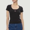 Donna Tommy Hilfiger | T-Shirt Tommy Hilfiger Slim Badge Rib Nero