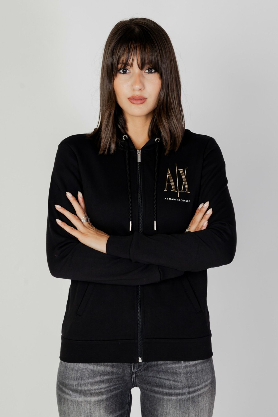 Donna Armani Exchange | Felpa Senza Cappuccio Armani Exchange Sweatshirt Black Gold