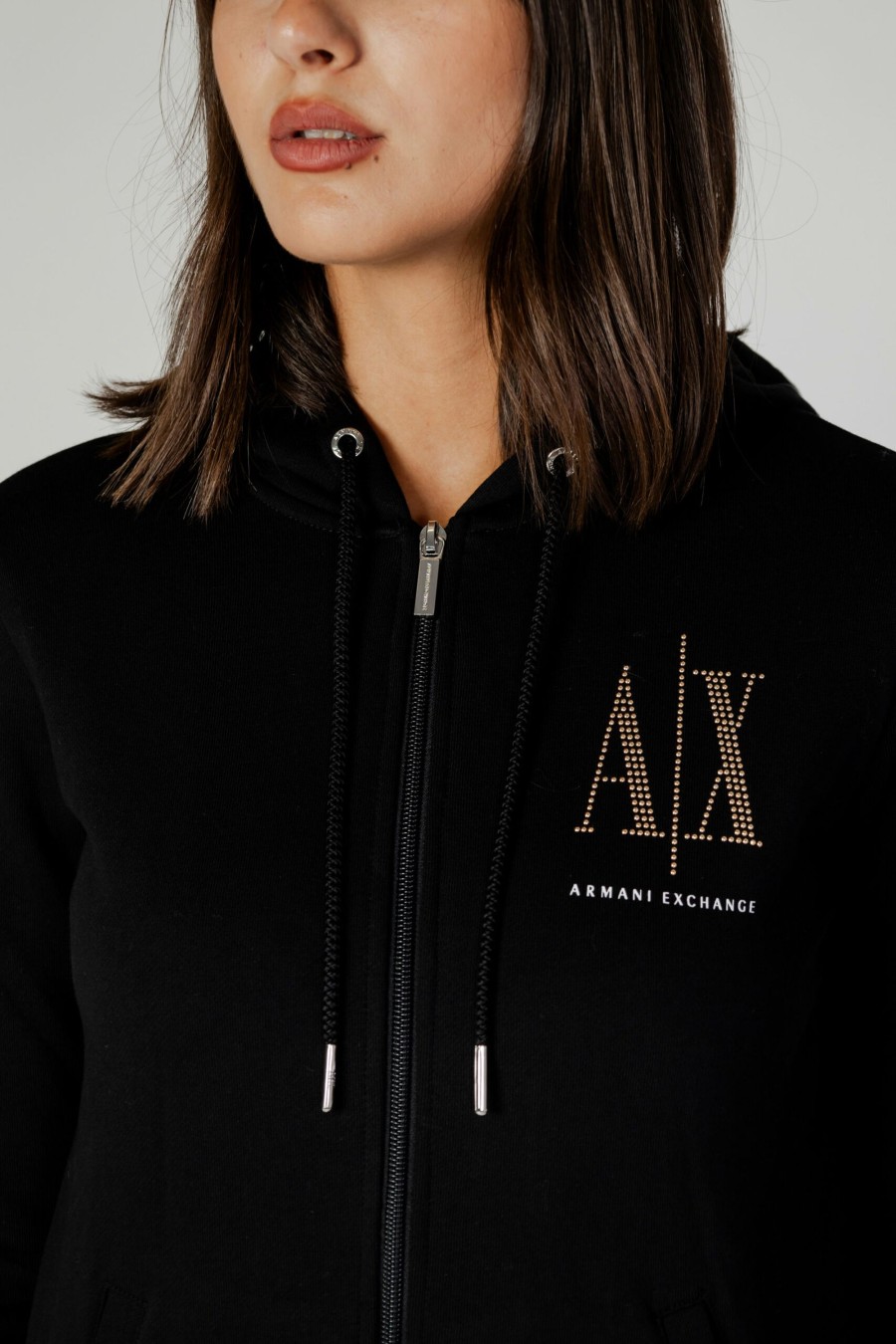 Donna Armani Exchange | Felpa Senza Cappuccio Armani Exchange Sweatshirt Black Gold