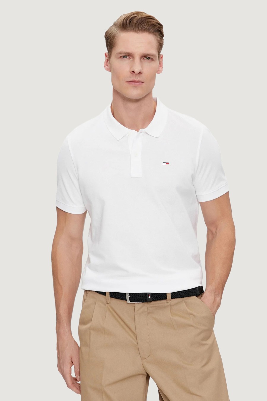 Uomo Tommy Hilfiger | Polo Manica Corta Tommy Hilfiger Slim Placket Bianco