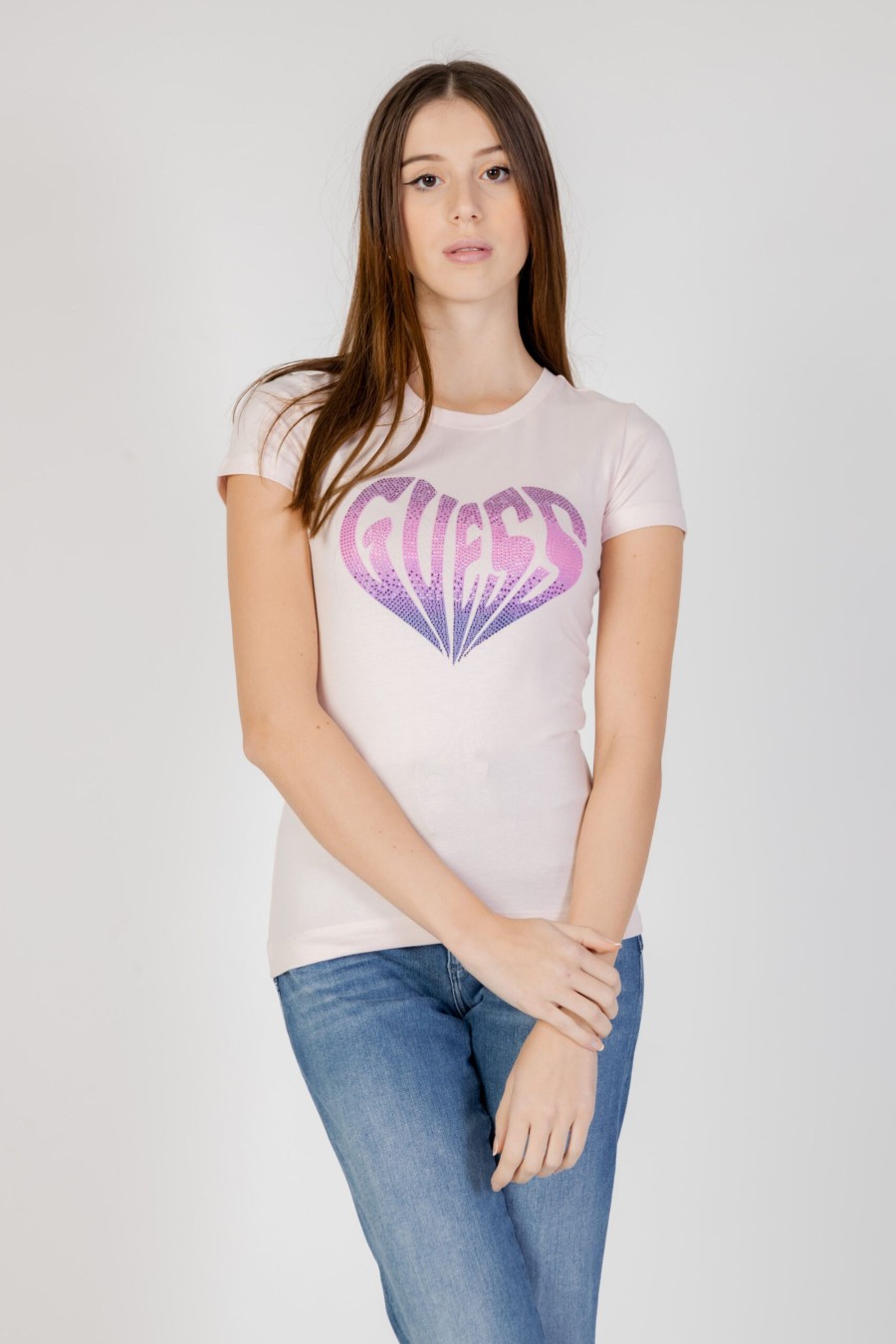 Donna Guess | T-Shirt Guess Ss Cn Heart Rosa