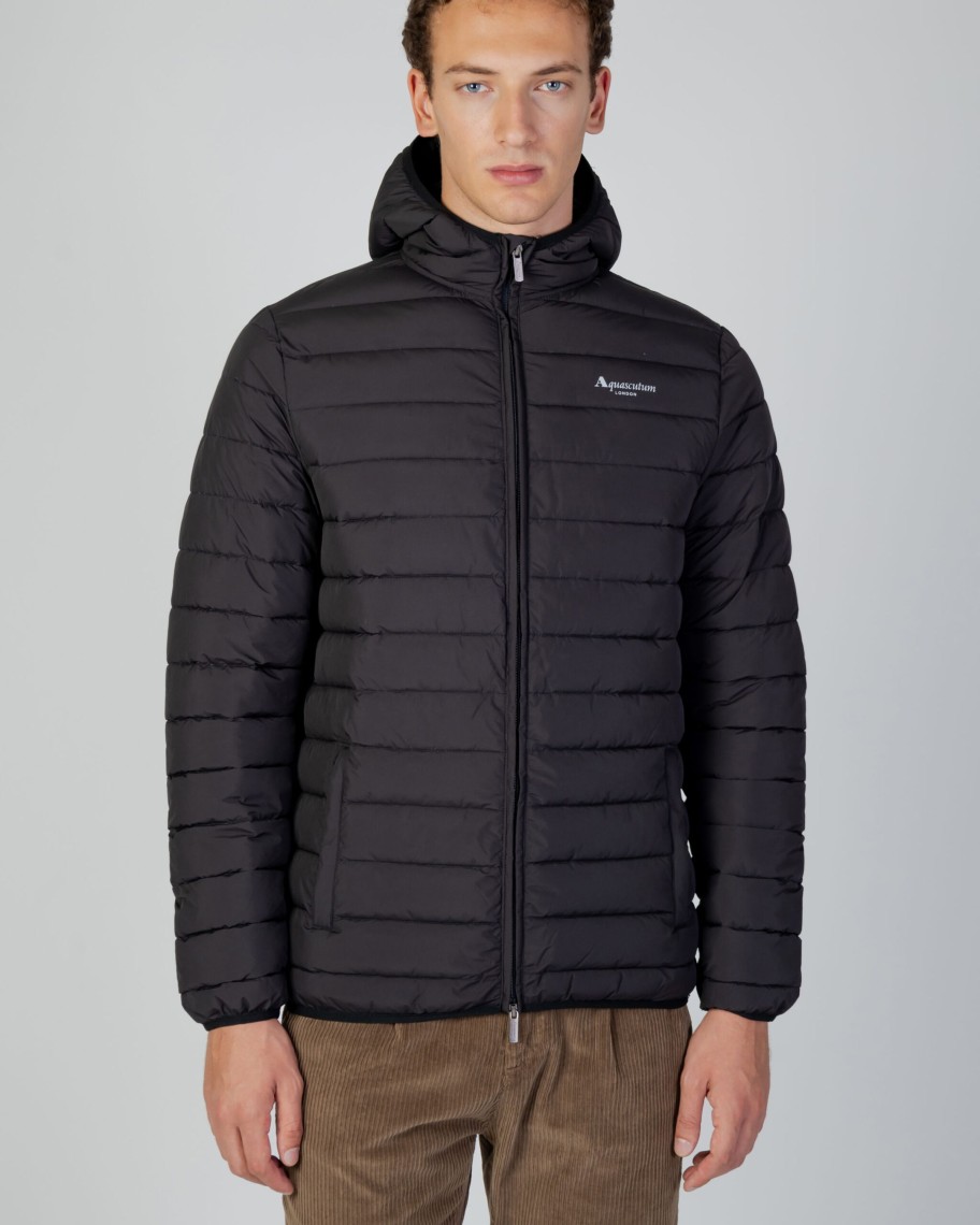 Uomo Aquascutum | Giacchetto Aquascutum Active 100Gr Hooded Jacket Nero