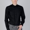 Uomo Antony Morato | Camicia Manica Lunga Antony Morato Napoli Slim Fit In Tessuto Nero