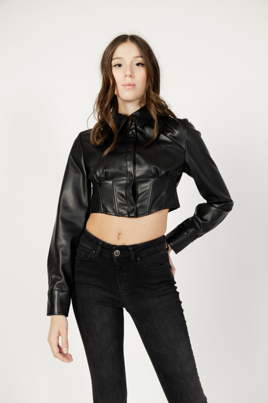 Donna Only | Camicia Manica Lunga Only Onlmia Faux Leather Shirt Otw Nero