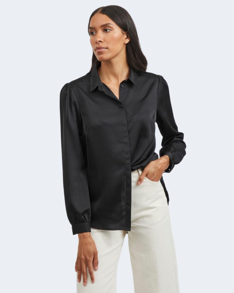 Donna Vila Clothes | Camicia Manica Lunga Vila Clothes Noos - Viellette Satin L/S Shirt/Su - Noos Nero