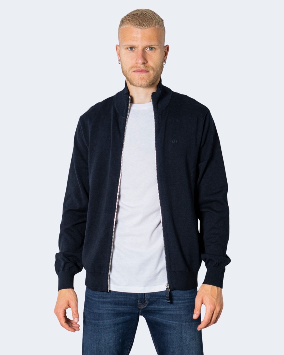 Uomo Armani Exchange | Cardigan Armani Exchange Con Zip Blue Scuro