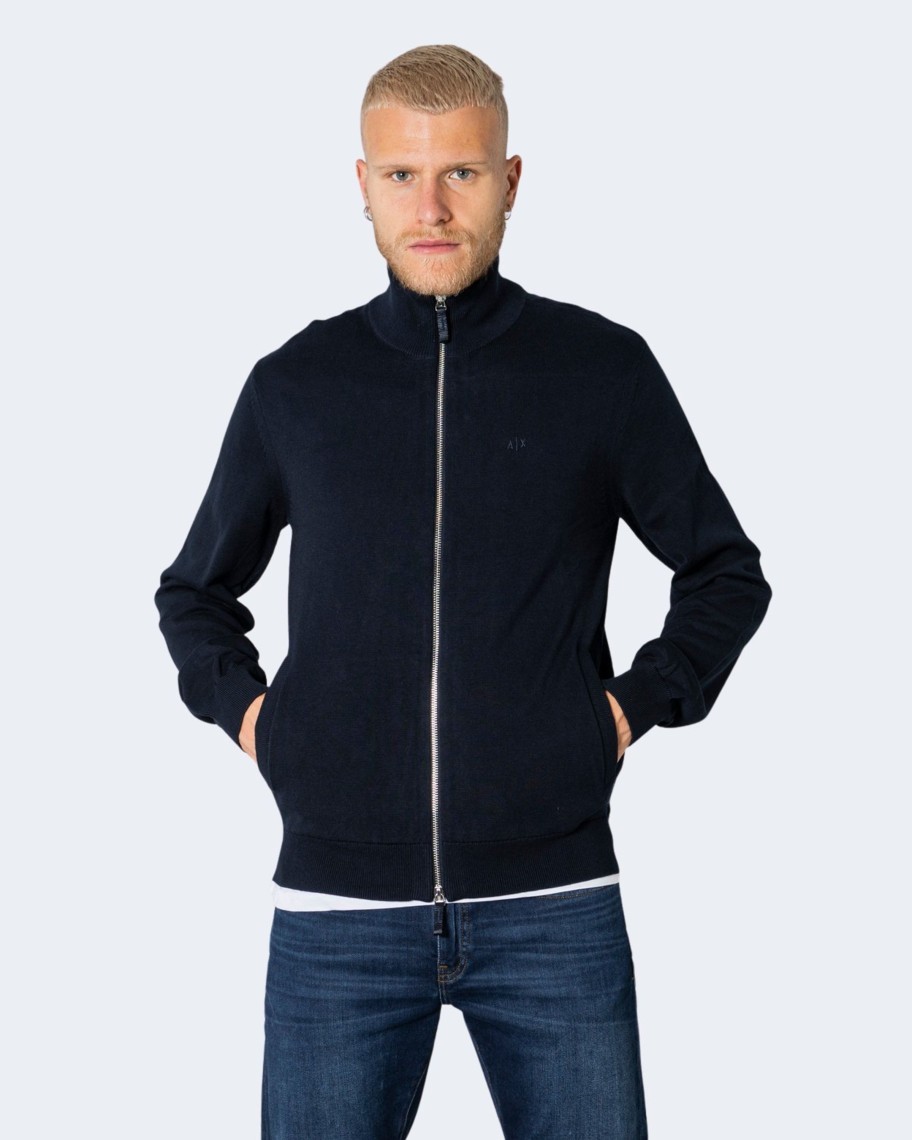 Uomo Armani Exchange | Cardigan Armani Exchange Con Zip Blue Scuro