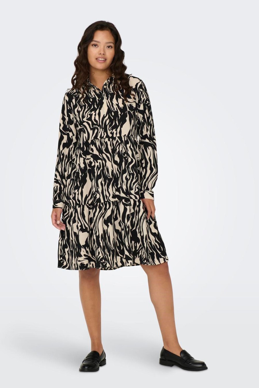 Donna Jacqueline de Yong | Vestito Midi Jacqueline De Yong Jdypiper L/S Aop Shirt Dress Wvn Noos Panna