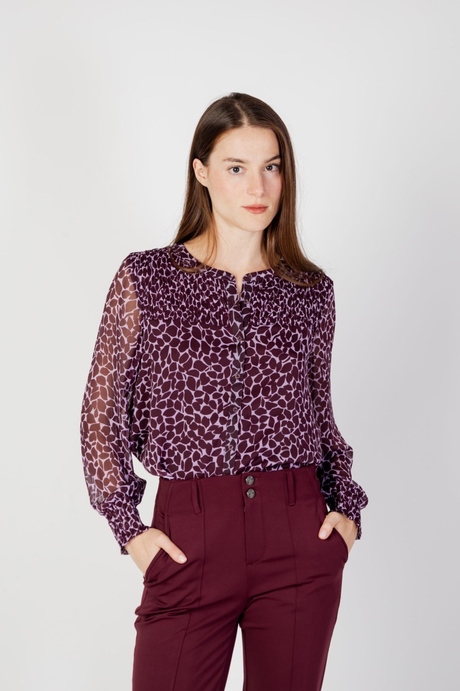 Donna Street One | Bluse Manica Lunga Street One Printed Chiffon W New Sm Bordeaux