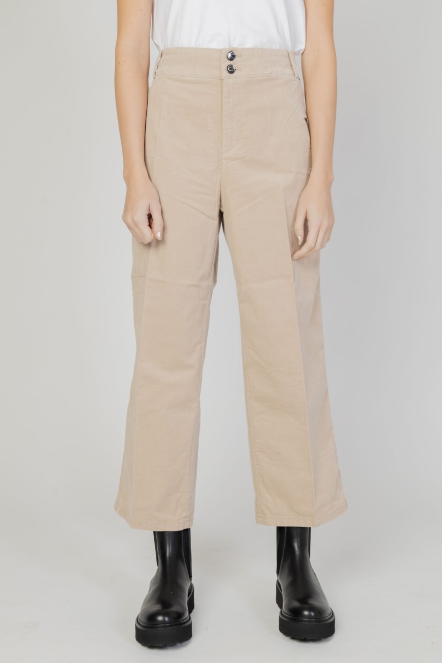 Donna Street One | Pantaloni Regular Street One Corduroy Straight Leg Hw Beige