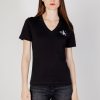 Donna Calvin Klein | T-Shirt Calvin Klein Monologo Slim V-Neck Nero