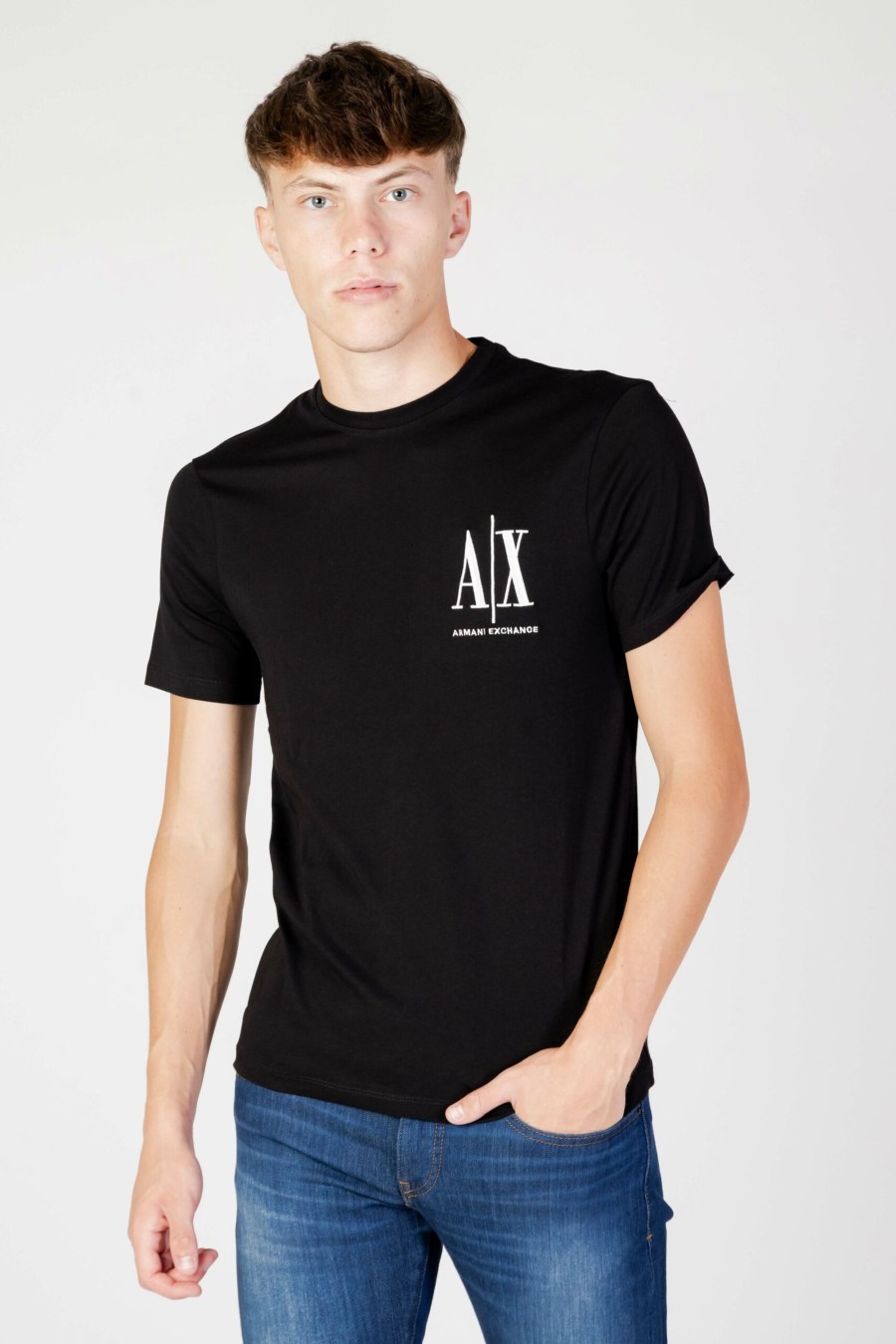 Uomo Armani Exchange | T-Shirt Armani Exchange Logo Ricamo Nero