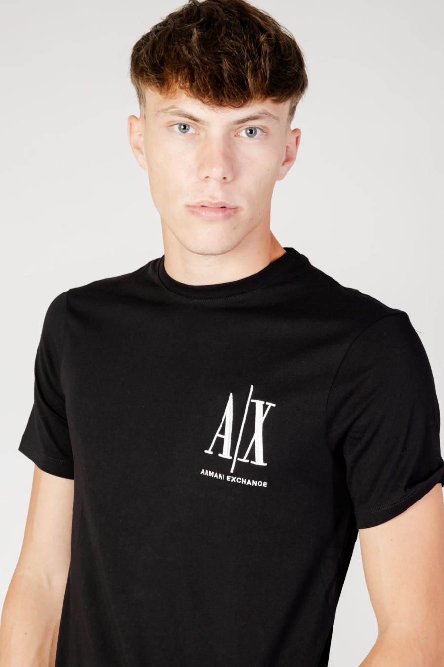 Uomo Armani Exchange | T-Shirt Armani Exchange Logo Ricamo Nero