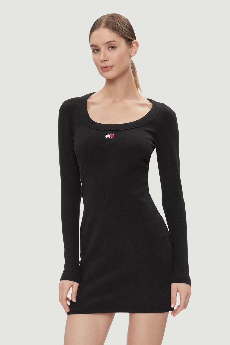 Donna Tommy Hilfiger | Vestito Midi Tommy Hilfiger Badge Rib Nero