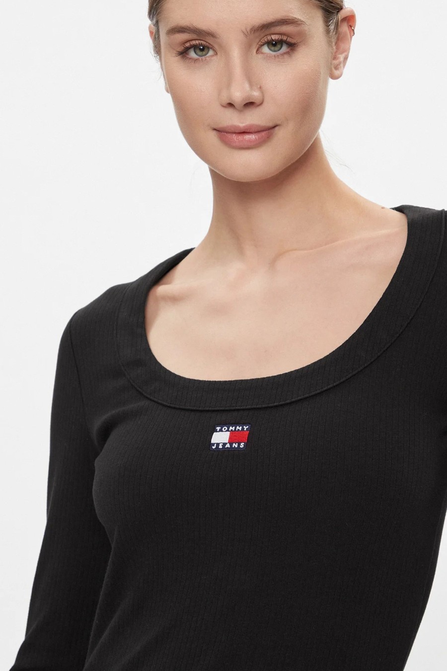 Donna Tommy Hilfiger | Vestito Midi Tommy Hilfiger Badge Rib Nero