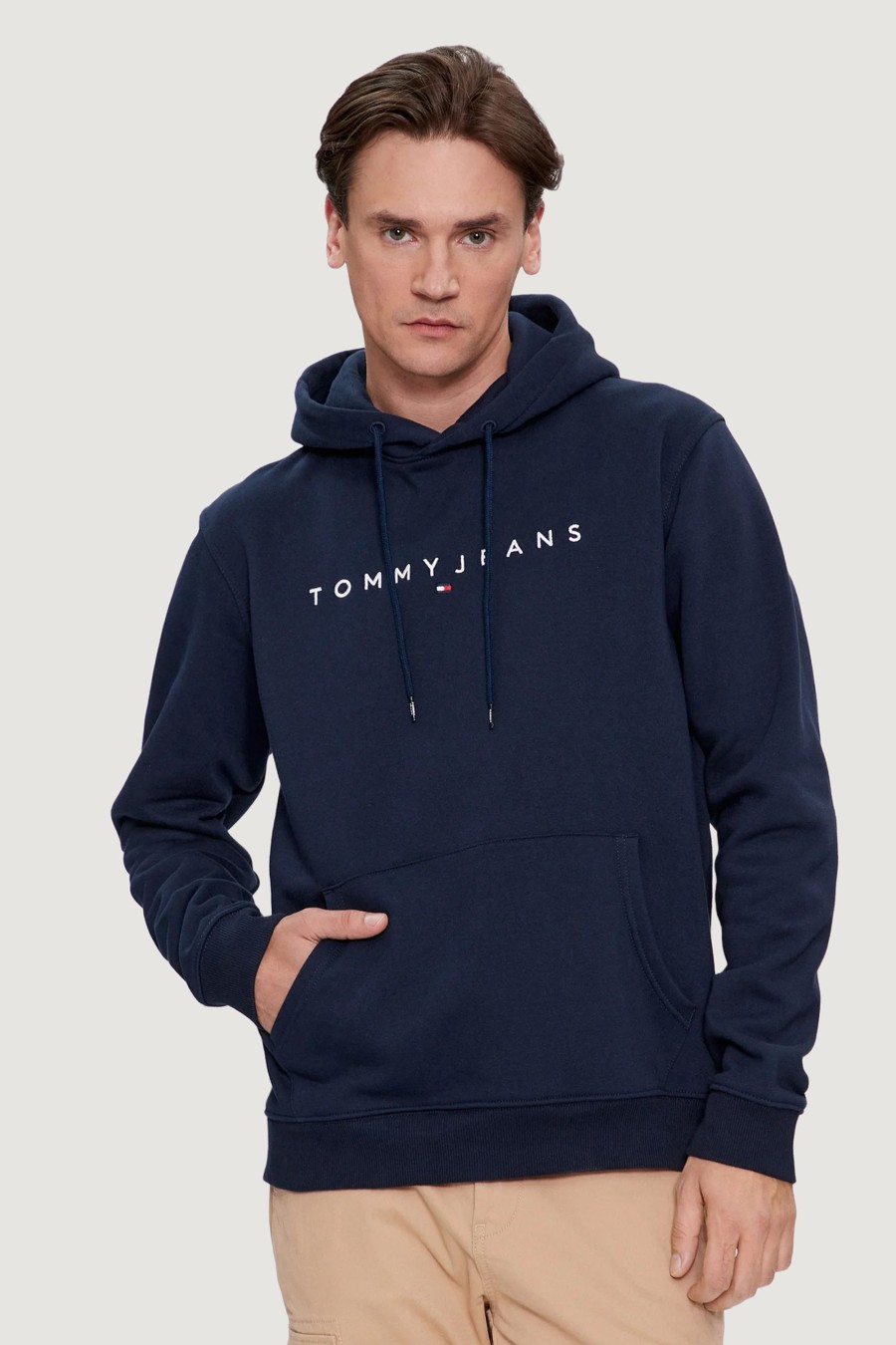 Uomo Tommy Hilfiger | Felpa Con Cappuccio Tommy Hilfiger Reg Linear Logo Blu