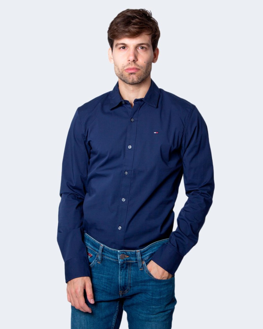 Uomo Tommy Hilfiger | Camicia Manica Lunga Tommy Hilfiger Original Stretch Blu