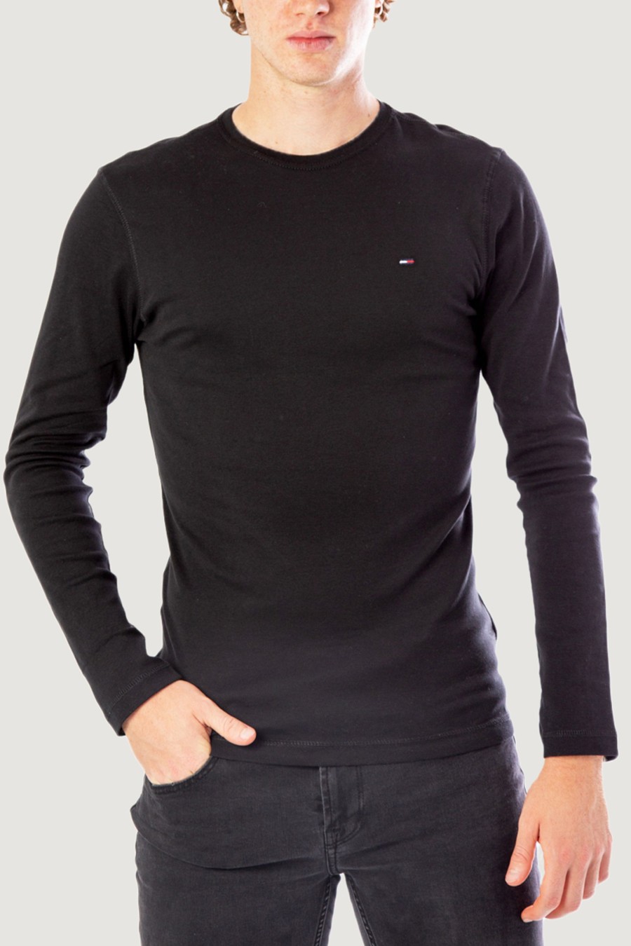 Uomo Tommy Hilfiger | T-Shirt Manica Lunga Tommy Hilfiger Original Rib Longsleeve Tee Nero