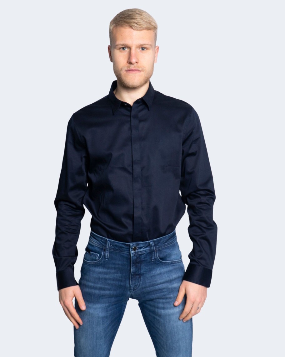 Uomo Armani Exchange | Camicia Manica Lunga Armani Exchange Blu