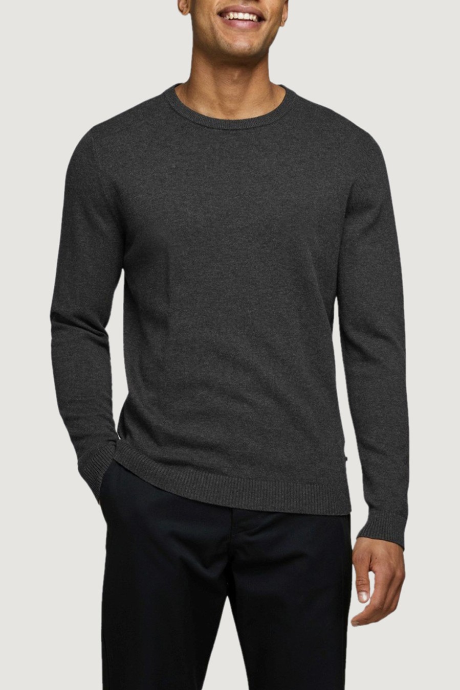 Uomo Jack Jones | Maglia Jack Jones Jjebasic Knit Crew Neck Noos Grigio Scuro