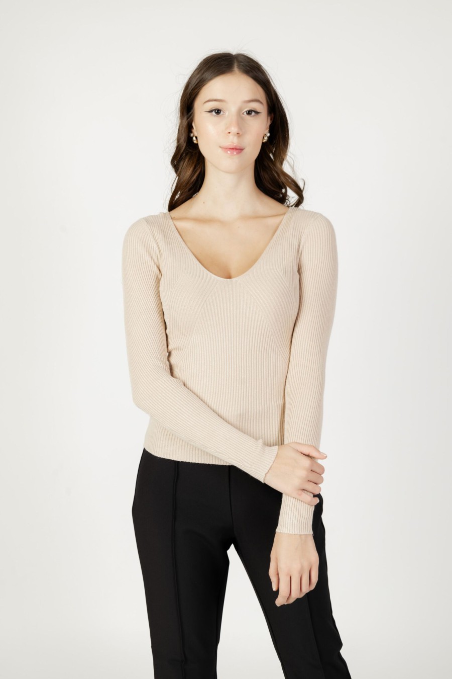 Donna Only | Maglia Only Onljulie Life Ls V-Neck Knt Beige