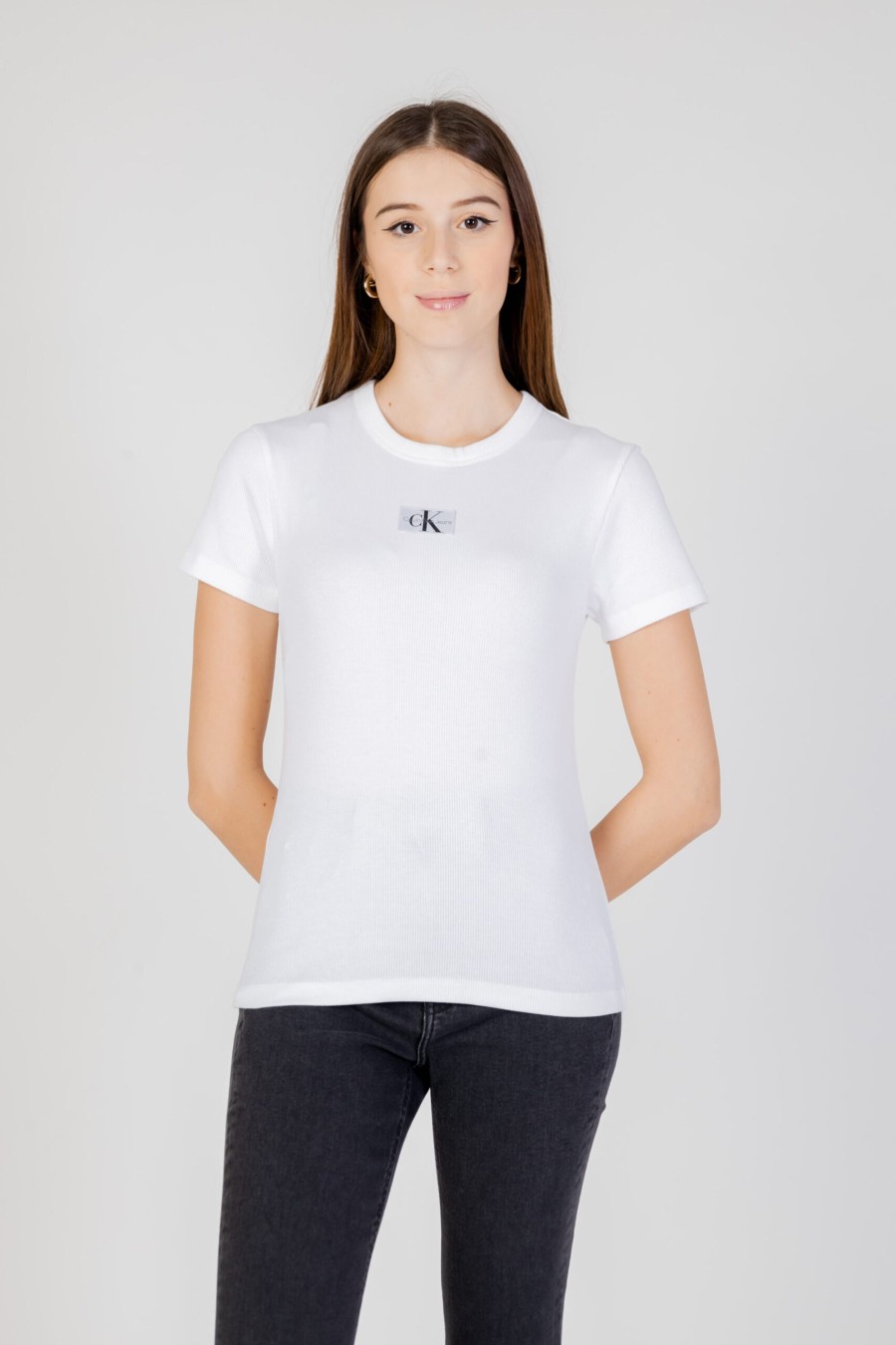 Donna Calvin Klein | T-Shirt Calvin Klein Woven Label Rib Bianco